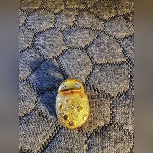 Gold Textured Lady Bug Brooch with Rhinestones
